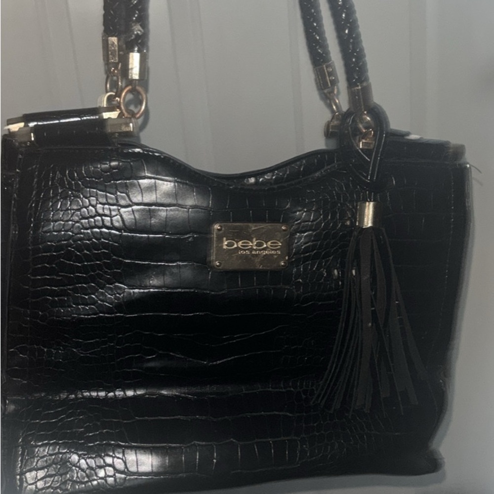 Bebe Black Croc-Embossed Shoulder Bag